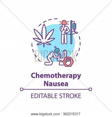Chemotherapy Nausea Concept Icon. Oncology, Cancer Treatment With Cannabis Idea Thin Line Illustrati