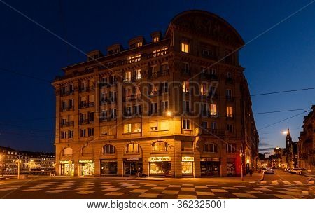 Strasbourg, France - Mar 17, 2020: General View Of The Empty Street Near Esca Building While The Aut