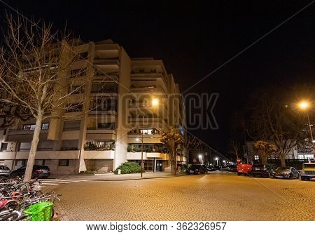 Strasbourg, France - Mar 17, 2020: Apartment Building On Empty Palce Golbery While The City Imposes 