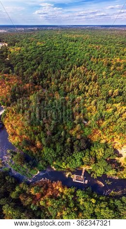 Beautiful panoramic view of Ukraine nature. Danishi near Zhytomyr. Place for rock-climbing training. Aerial view.