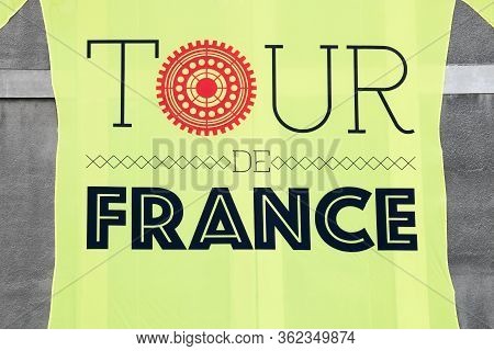 Chalon Sur Saone, France - June 22, 2019: Giant Yellow Jersey Of Tour De France On A Wall. The Tour 