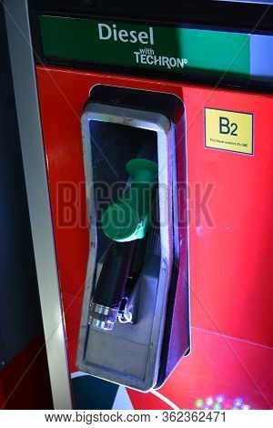 Pasay, Ph - July 26 - Caltex Fuel Gas Pump Diesel At Philauto Show On July 26, 2019 In Pasay, Philip