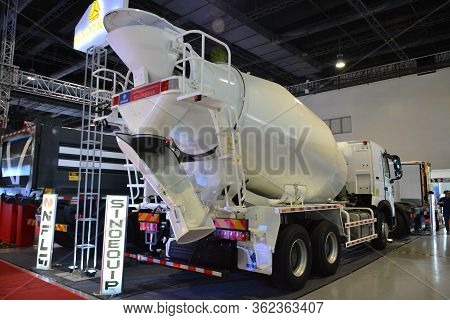 Pasay, Ph - July 26 - Sinotruk Cement Mixer Truck At Philauto Show On July 26, 2019 In Pasay, Philip
