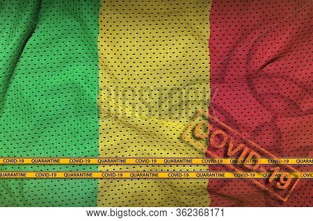 Mali Flag And Orange Covid-19 Stamp With Border Tape. Coronavirus Or 2019-ncov Virus Concept