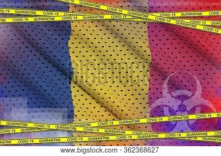 Chad Flag And Covid-19 Quarantine Yellow Tape. Coronavirus Or 2019-ncov Virus Concept