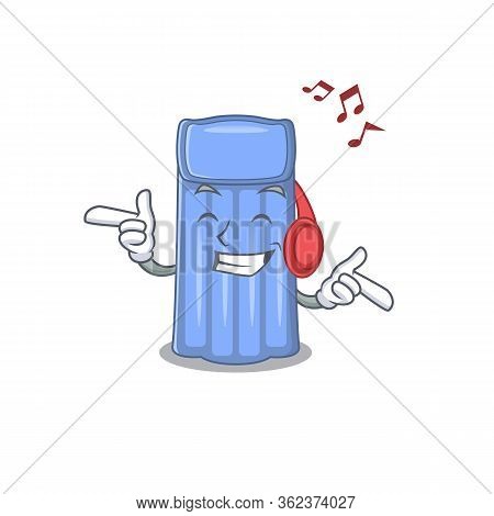 Water Mattress Cartoon Design Concept Listening Music