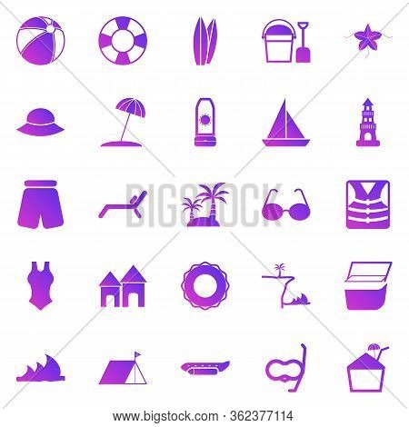 Beach Gradient Icons On White Background, Stock Vector