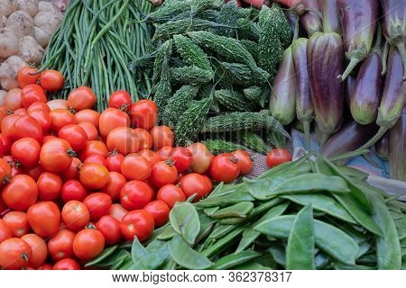 Tomato And Other Vegetables For Sale In A Market In Territy Bazar, Kolkata, West Bengal, India.
