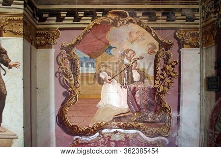 GORICA LEPOGLAVSKA, CROATIA - OCTOBER 08, 2016: Saint John of Nepomuk, fresco in the Chapel of Saint John the Baptist in Gorica Lepoglavska, Croatia