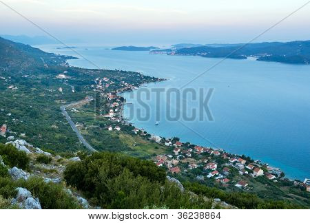 Sea Sunset And Village  On Seashore (peljeï¿½ac  Peninsula, Croat