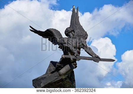 Belarus, Smorgon, August 2019. Monument To The Angel With A Sword In Memory Of Those Who Died In The