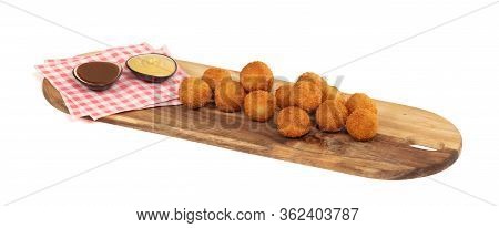 Dutch Traditional Snack Bitterbal With A Dutch Flag, Isolated