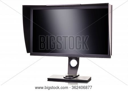 Professional Photographer Monitor With Shading Hood Isolated On White