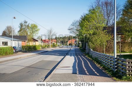 Billund, Denmark - 25 April 2014: Small Cozy City Billund. Houses Around Legoland In Billund