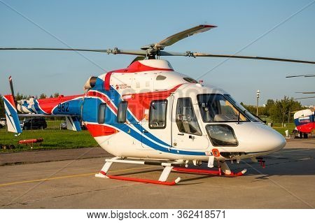 August 30, 2019. Zhukovsky, Russia. Russian Light Multi-purpose Helicopter Kazan Ansat At The Intern
