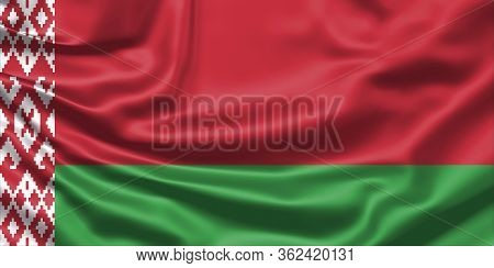 Realistic Flag. Belarussia Flag Blowing In The Wind. Background Silk Texture. 3d Illustration.