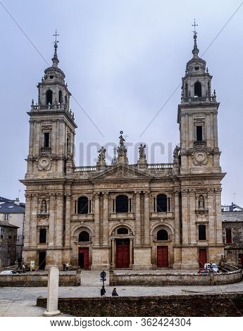 Lugo, Spain  - 06 October 2016:view At The Fascade Of Cathedral Of Santa Maria In Lugo, Spain
