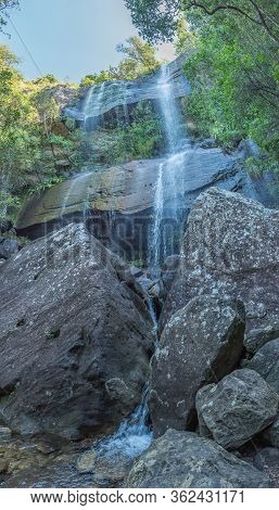 A Vertical Panorama Of The Lower Tiger Falls On Dooley Hills In The Drakensberg