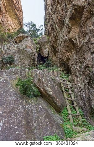 A Wooden Ladder In The Crack Near Mahai In The Drakensberg