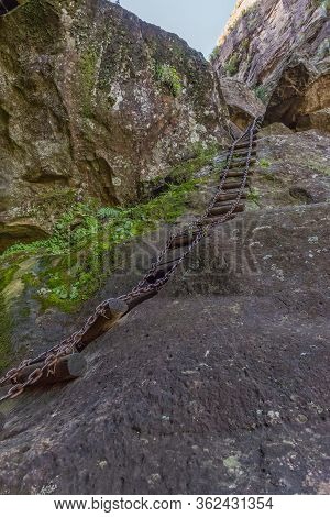 A Chain Ladder In The Crack Near Mahai In The Drakensberg