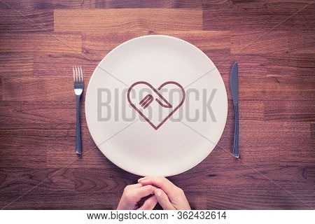 Love Eating Gourmet And Gastronome Concept. Finish Eating Gourmet With Empty Plate.