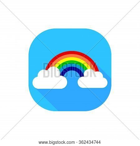 Rainbow Clouds Vector Flat Design Blue Background