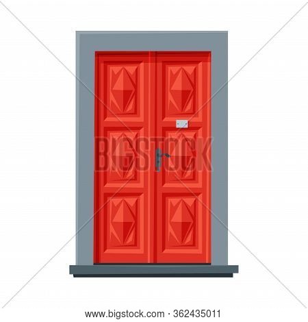 Red Door In Vintage Style, Architactural Design Element Vector Illustration
