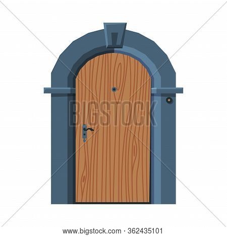 Wooden Arched Door In Vintage Style, Architactural Design Element Vector Illustration