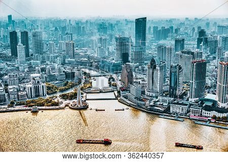 Shanghai, China - May 24, 2015:beautiful View Skyscrapers, Waterfront And City Building Of Pudong, S