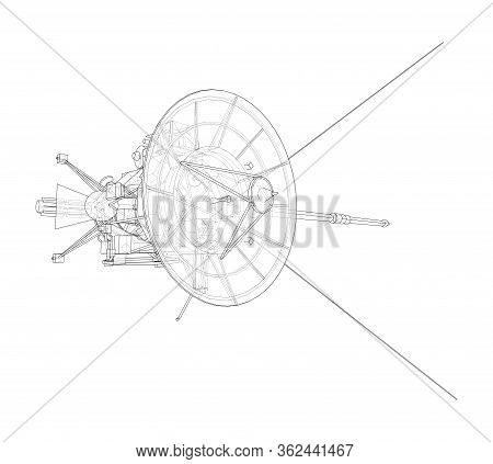 Communication Satellite Concept Outline. Vector Rendering Of 3d. Wire-frame Style. The Layers Of Vis