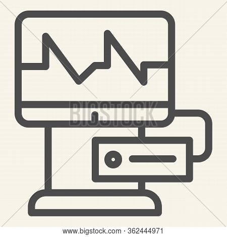 Cardiograph Line Icon. Electrocardiogram On Monitor Outline Style Pictogram On White Background. Med