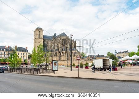 LE MANS, FRANCE - April 28, 2018: Le Mans Cathedral in Le Mans, France