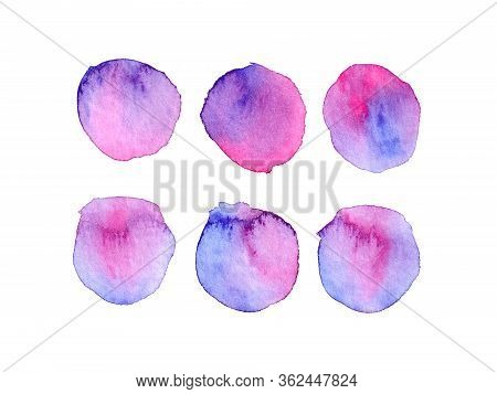 Abstract Hand Drawn Blue Pink Watercolor Circles.