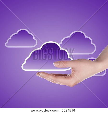 Hand med cloud computing symbol