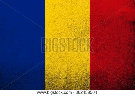 National Color Flag Of Romania. Grunge Background