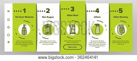 Soap Dispenser Tool Onboarding Icons Set Vector. Soap Dispenser Equipment Fow Wash Hand, Bottle For 