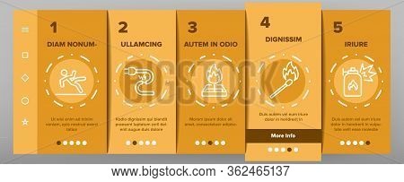 Household Dangers Onboarding Icons Set Vector. Short Circuit And Fire, Flood And Gas Leak, Balloon E