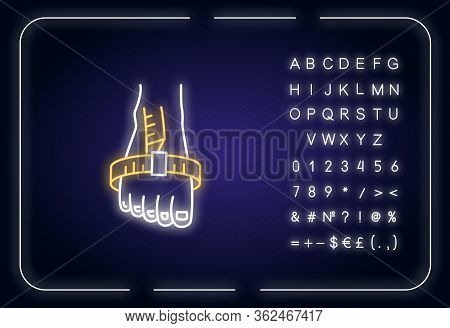 Foot Joint Circumference Neon Light Icon. Outer Glowing Effect. Sign With Alphabet, Numbers And Symb