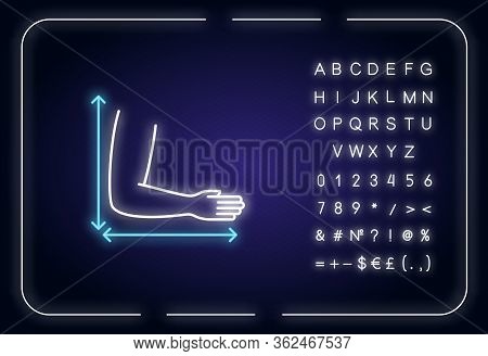 Arm Length Neon Light Icon. Outer Glowing Effect. Bespoke Clothing Making, Tailoring Sign With Alpha