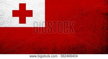 The Kingdom Of Tonga National Flag. Grunge Background