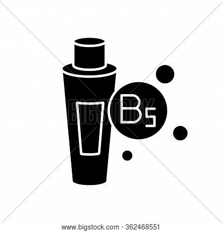 B5 Panthenol In Tube Black Glyph Icon. Medical Ointment. Remedy In Package. Moisturizing Cosmetic Pr
