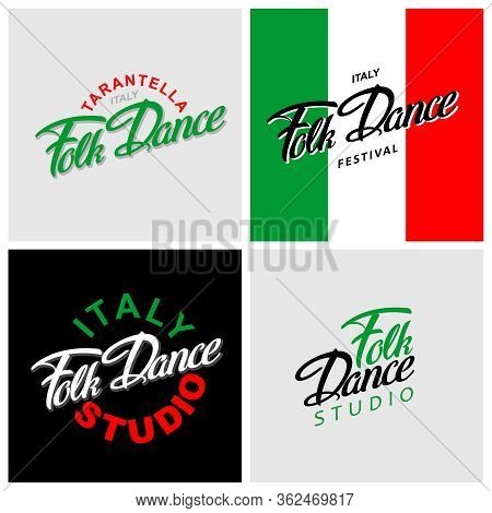 Italy Folk Dance Festival Logotype Icon Concept Set. Ballet Studio Logo Design Template. Classic Or 