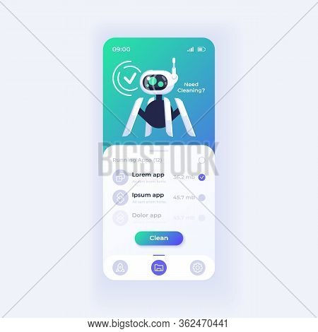 Memory Cleaner Application Smartphone Interface Vector Template. Mobile App Page Light Theme Design 