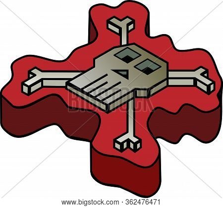 Isometric Skull With Bones And Bleeding Blood