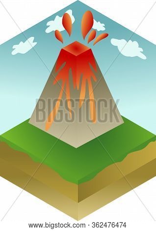 Isometric Image Of The Volcano Erupting Lava