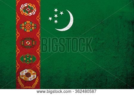 The Republic Of Turkmenistan National Flag. Grunge Background