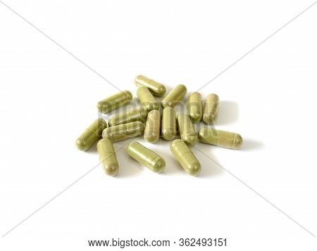 Andrographis Paniculata Extract Capsules Or Creat, Green Chireta Isolated On White Background