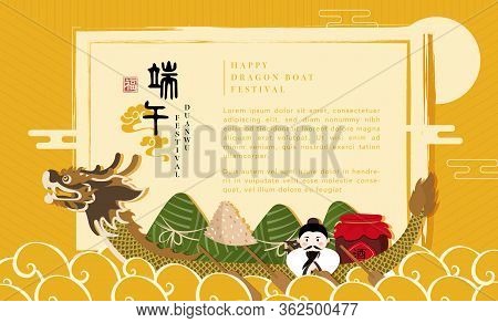 Happy Dragon Boat Festival Background Template Traditional Food Rice Dumpling And Poet Qu Yuan. Chin