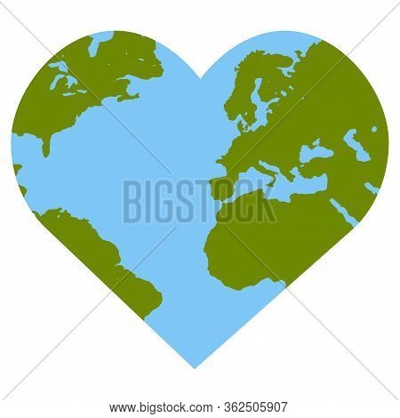 Isolated Heart Shaped Earth Planet - Vector Illustration