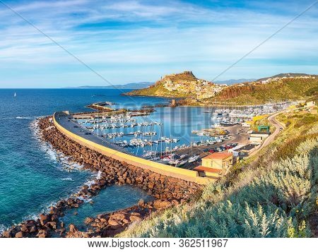 Picturesque View Of Medieval Town Of Castelsardo. Cityscape Of Castelsardo Port.  Location: Castelsa